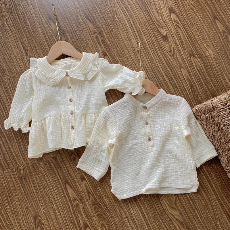 Sơ mi xô muslin cho bé trai, bé gái lịch sự, thời trang.
