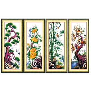 Tranh thêu chữ thập tứ quý tùng cúc trúc mai 29696 -100*40*4cm
