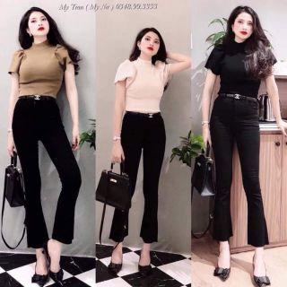 Quần bò loe đen trơn và sẻ