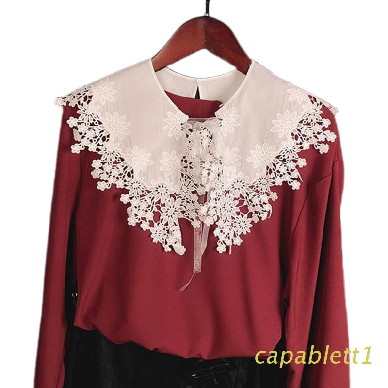 Cổ áo giả thêu hoa khoét lỗ chéo màu trắng cho nữ
