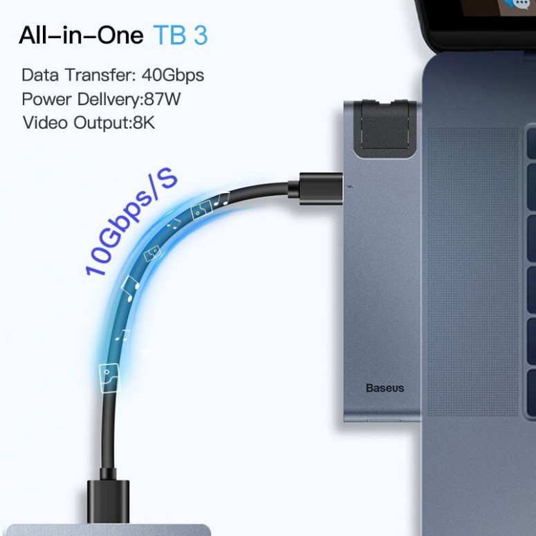 [Mã SKAMSALE12 giảm 10% đơn 200K] Hub Đa Năng 7 In 1 Baseus Thunderbolt 3 HUB USB C Loại Kép-C 7in1 USB 3.0 Loại C HUB