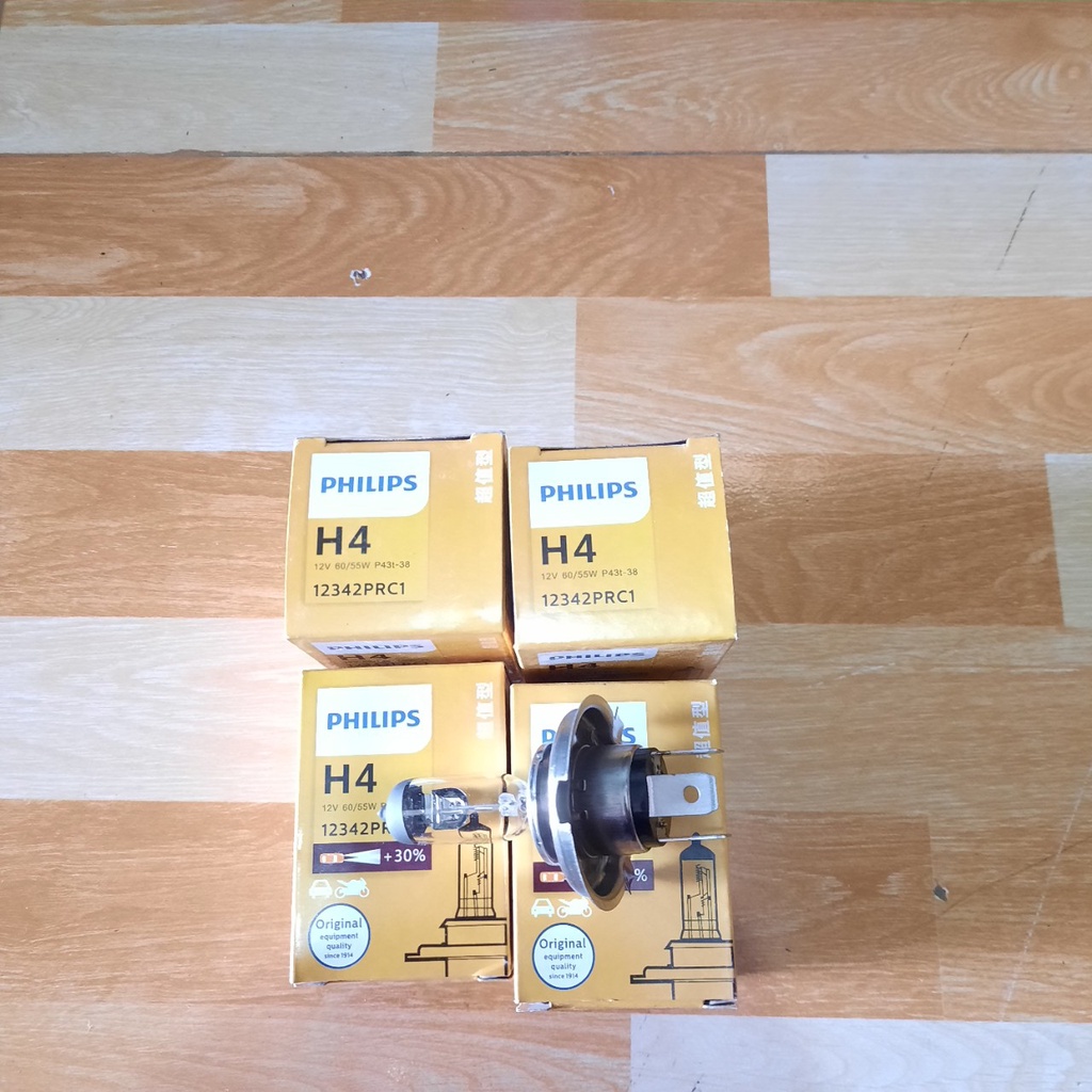 Bóng đèn pha xe máy, xe tải, xe con, bóng Halogen chân H4 12, 24v. Loại tăng cường sáng +30%, hàng Philip