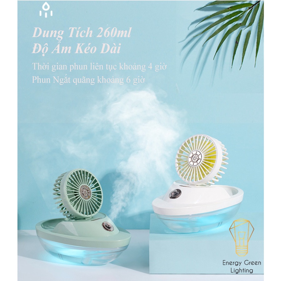 Quạt Phun Sương Energy Green Lighting Tích Điện SX-HF01 - Kiểu Dáng Du Thuyền - Khếch Tán Tinh Dầu, Tạo Ẩm