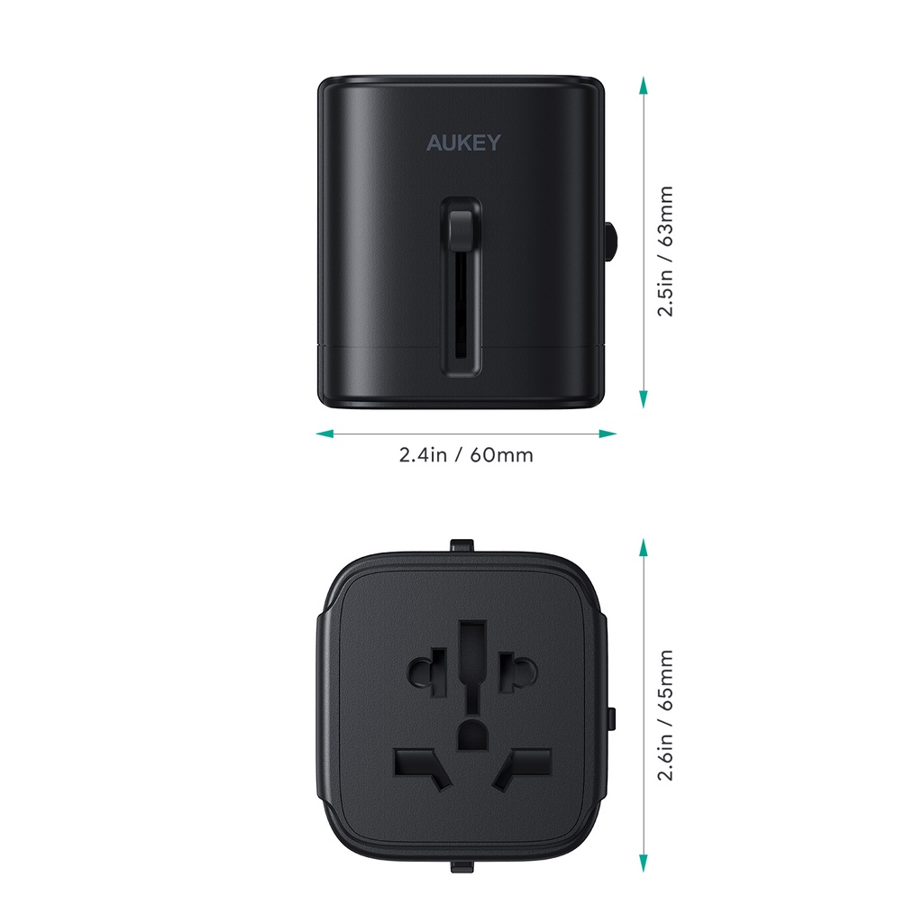 Ổ cắm điện AUKEY PA-TA01 sạc nhanh 15W cổng USB + typeC/ cắm tải 1500W cho điện thoại/máy tính/ thiết bị gia dụng cỡ nhỏ