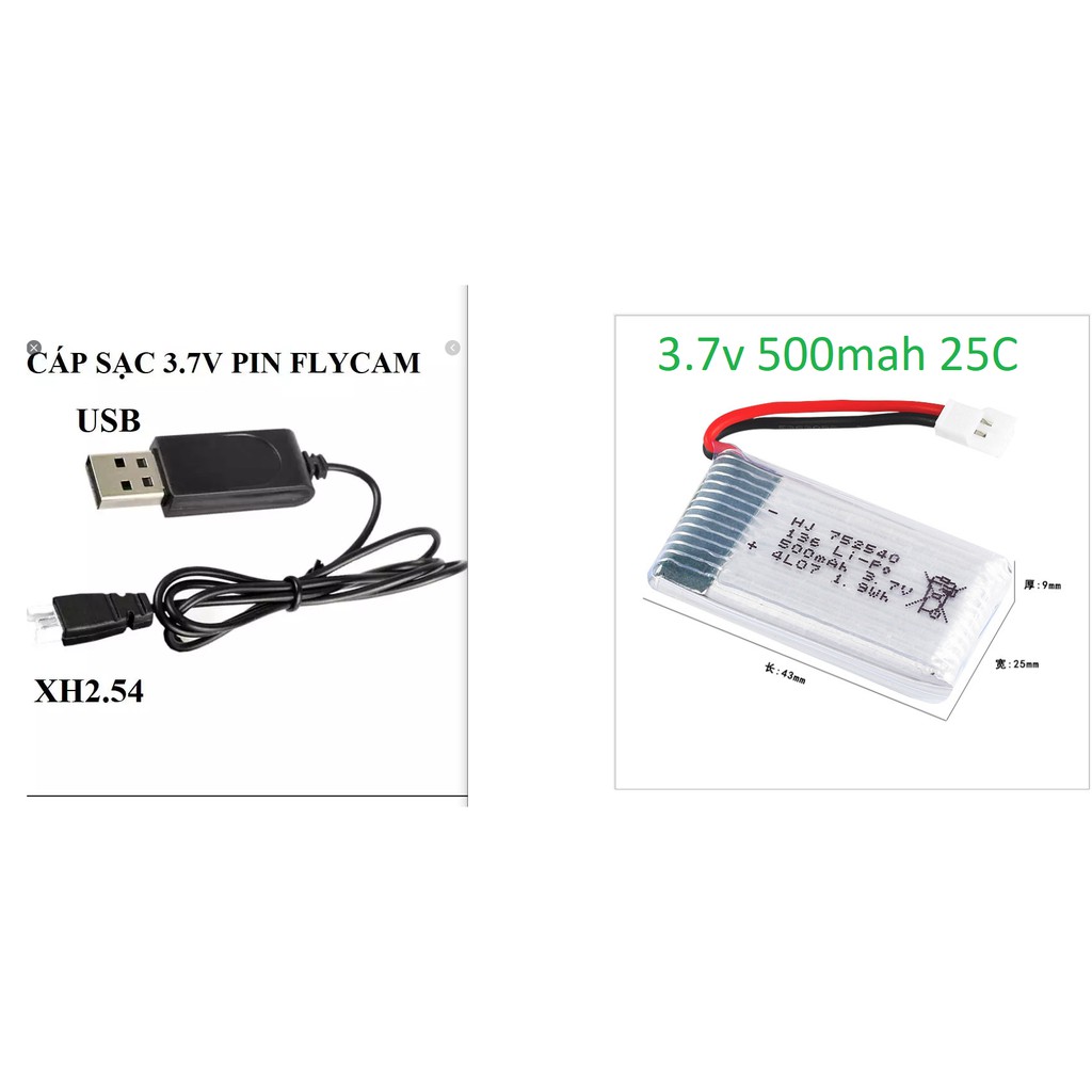 Pin kèm sạc usb 3.7v 500mah đồ chơi máy bay có mạch bảo vệ giá sỉ