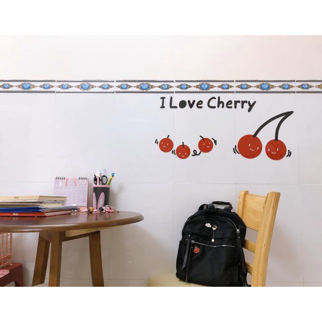 Tranh dán tường mica 3d decor khổ lớn những trái cherry vui vẻ trang trí phòng bếp Nhiều Size - EPeBen