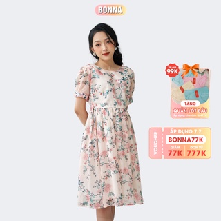 Váy bầu mùa hè BONNA dáng xòe bồng bềnh, chất liệu voan lót lụa cao cấp thoáng mát, nhẹ tênh VS028