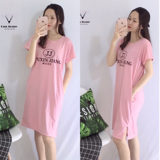 [Mã FAMAYWA2 giảm 10K đơn 50K] Đầm suông nữ JJ túi eo cổ tròn chất liệu cotton tàu dày mịn form rộng dưới 65kg | BigBuy360 - bigbuy360.vn