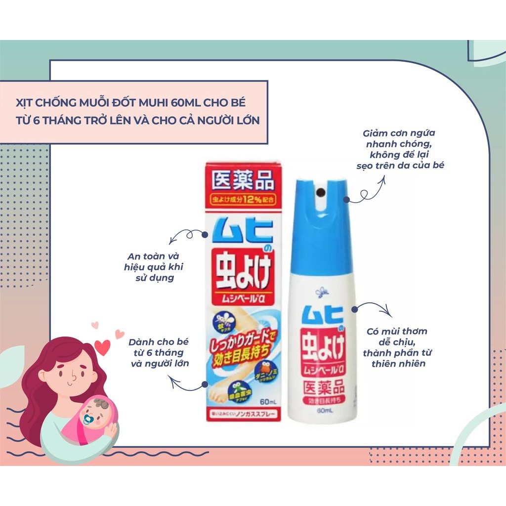 Xịt chống muỗi và côn trùng Muhi 60ml - Kan Shop hàng Nhật