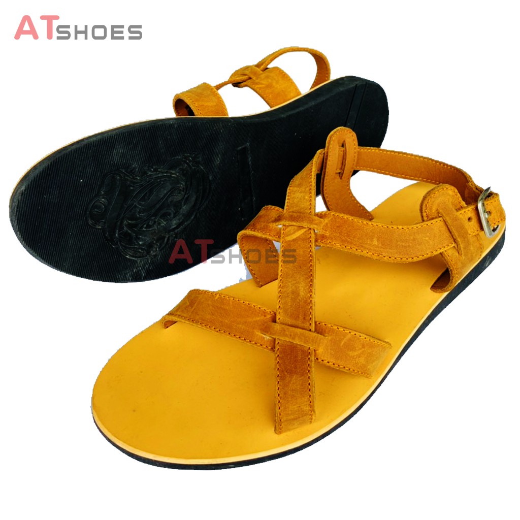 Dép Da Nam Cao Cấp Da Bò Thật Dép Sandal Nam Hàng Thiết Kế Trẻ Trung Đế Caosu Chống Nước Atshoes XDxn205