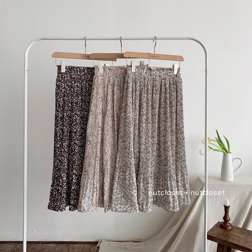 [Mã WASKT304 giảm 15% tối đa 30K đơn 99K] Chân váy xếp li cạp chun in hoa nhí_CV0019
