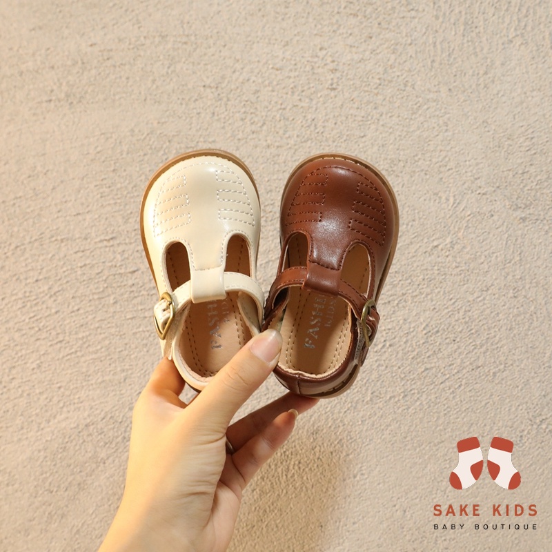 Giày tập đi cho bé gái - Giày búp bê quai dán đế cao su chống trơn trượt chất da PU siêu mềm phong cách Hàn Quốc M2239