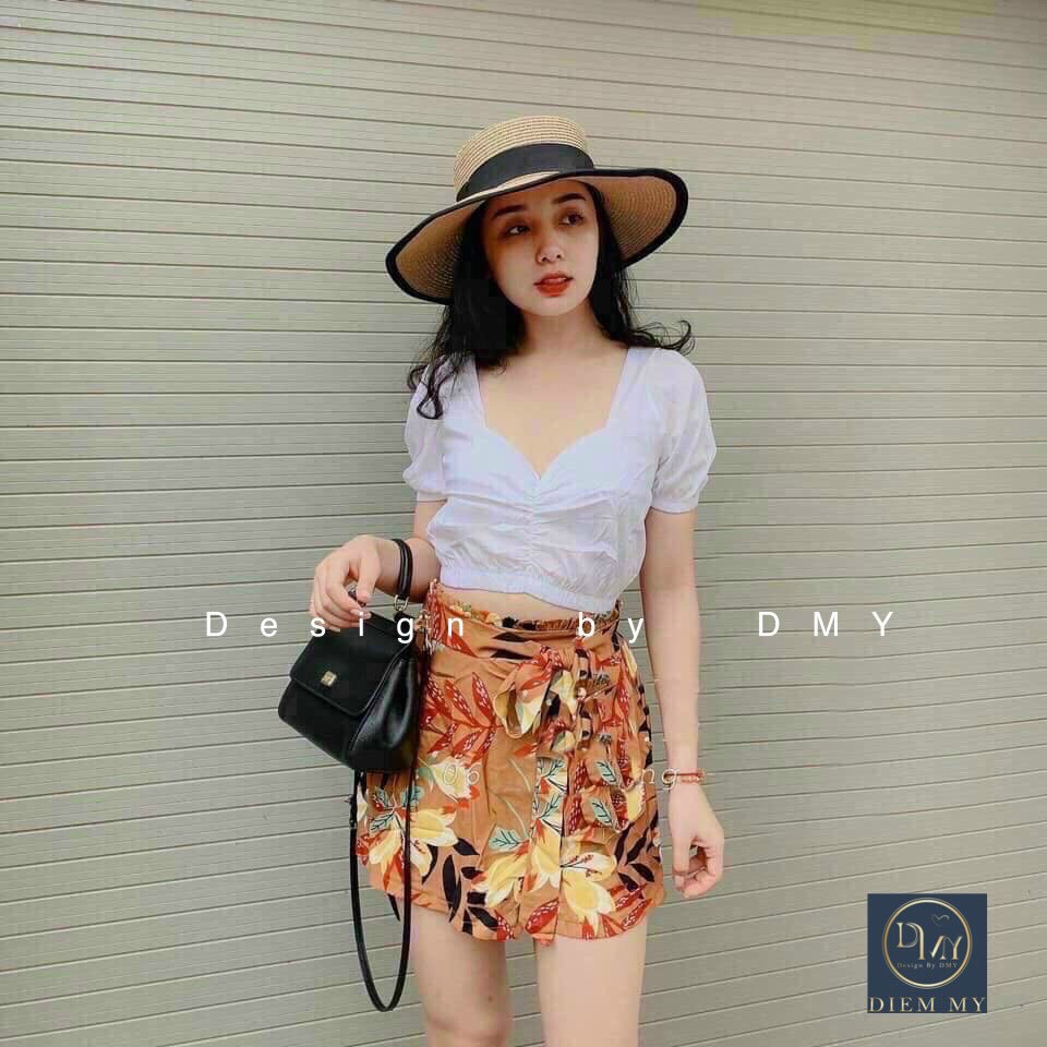 Áo Croptop Cổ V Nhúm Ngực_Xưởng May Quang Anh