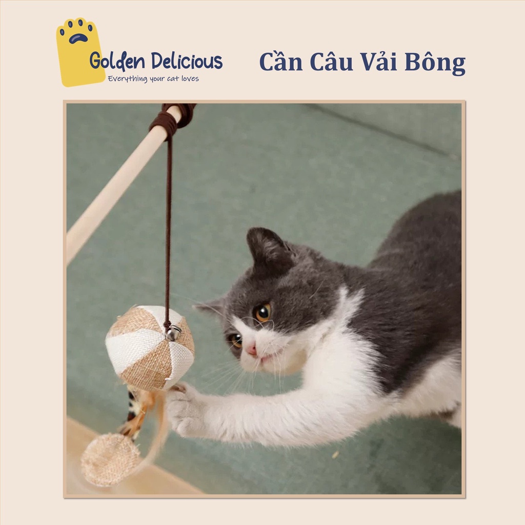 Cần Câu Trêu Mèo Cán Gỗ Đầu Bọc Vải - Chắc Bền - Đàn Hồi - Thân Thiện Môi Trường Và Sức Khỏe Mèo