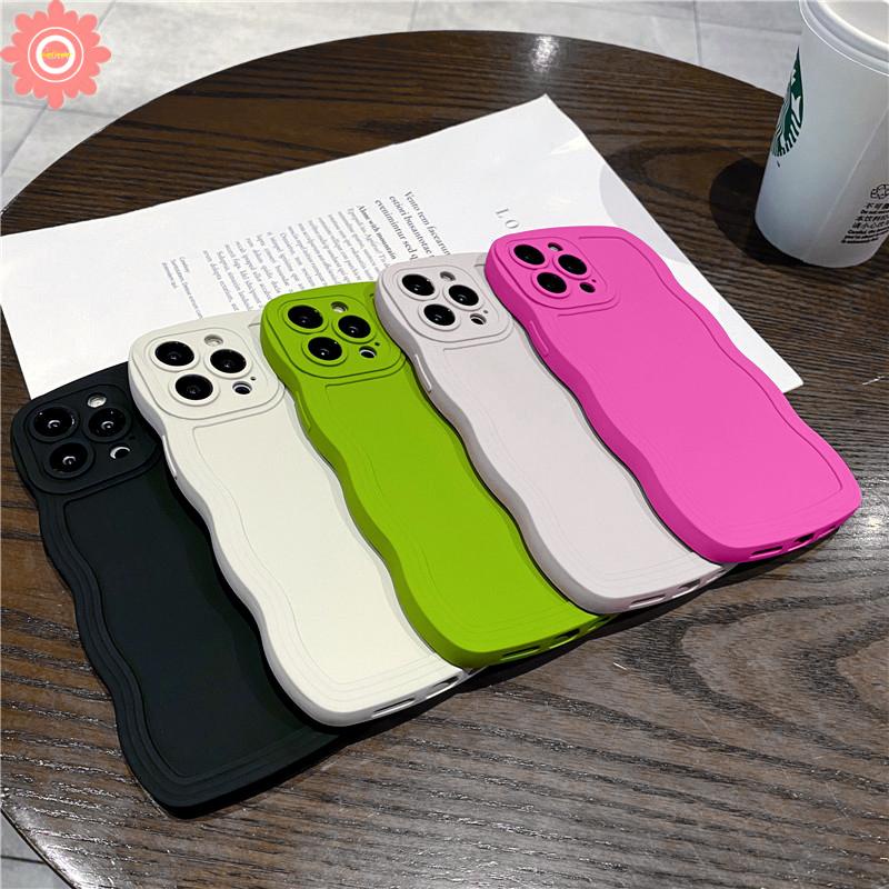 Ốp Điện Thoại Màu Kẹo Trơn Viền Gợn Sóng Sang Trọng Cho iPhone 11 XR 7 8 Plus 12 13 Pro MAX X XS MAX 7plus 8plus