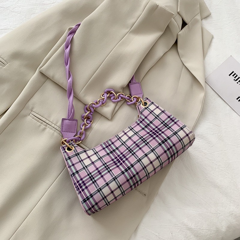 Túi Xách Nữ Cao Cấp Đeo Chéo Kẻ Sọc Dây Xích Cá Tính Thích Hợp Đi Chơi Đi Học