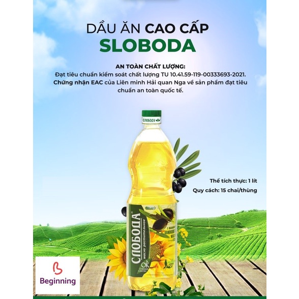 Dầu ăn cao cấp Sloboda 1 lít (date tháng 02/2023)