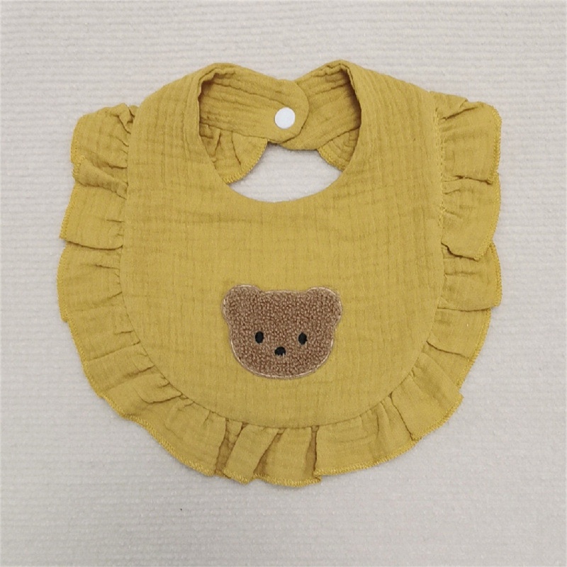 Yếm Cotton Thêu Họa Tiết Gấu Hoạt Hình Viền Bèo Ngọt Ngào Xinh Xắn Cho Bé Sơ Sinh