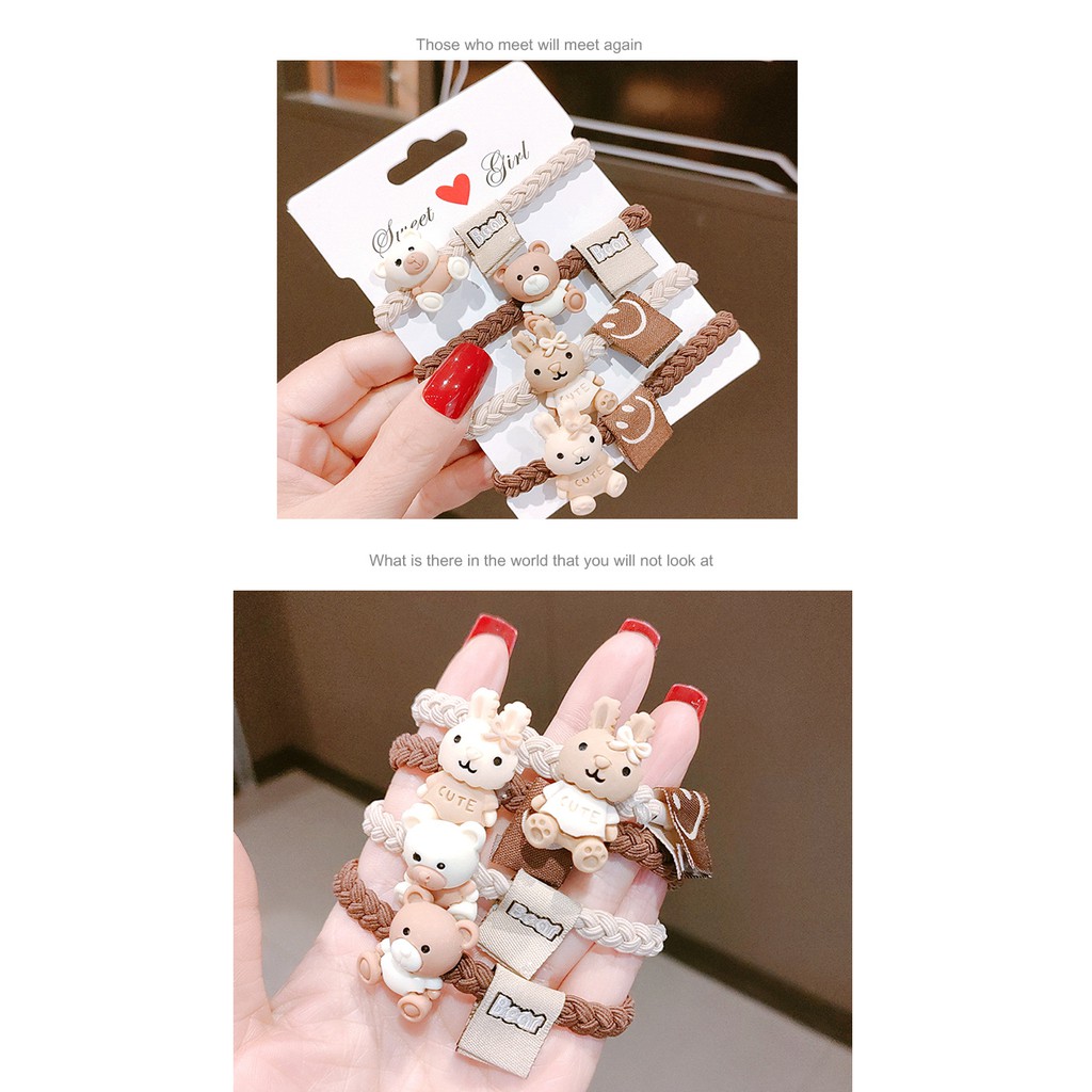 Dây buộc tóc tết co dãn dày dặn hình gấu dễ thương phong cách Hàn Quốc siêu bền