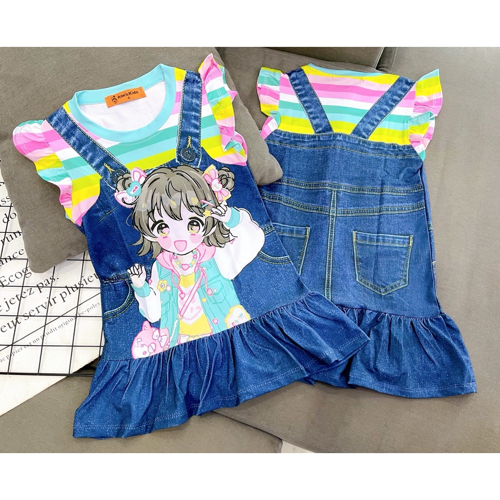 Váy đầm yếm jean bé gái 2-5tuổi vải thun lạnh Jennie kids J508