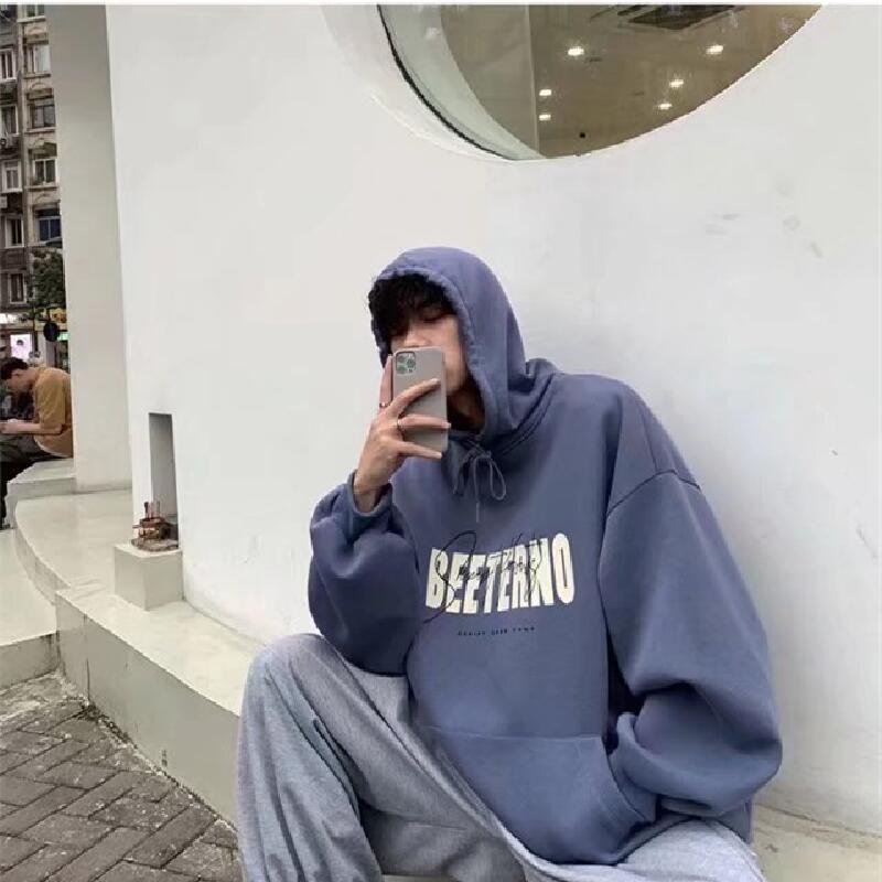 Áo hoodie dáng rộng in chữ phong cách Hàn Quốc thời trang mùa đông cho nam size M-8XL