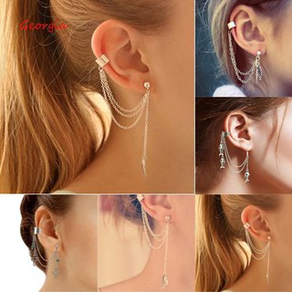 Khuyên tai kẹp vành dáng dài đính hình chiếc lá cá tính cho nữ