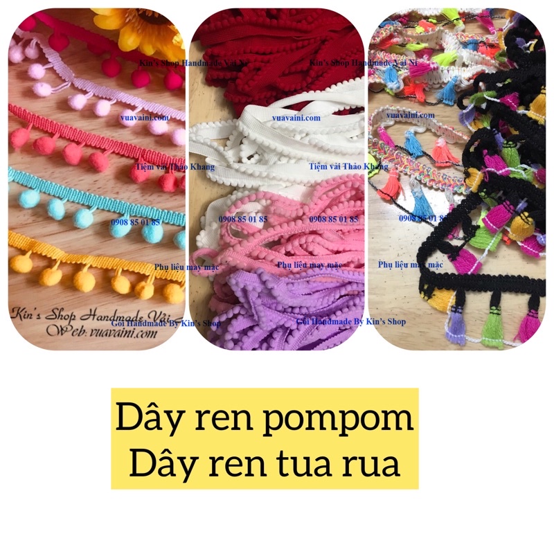 Dây ren pompom, tua rua trang trí- Nguyên liệu handmade, dùng trong may mặc