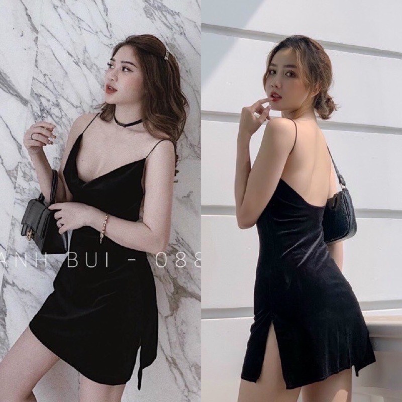 Đầm 2 dây nhung xẻ tà hở lưng_ đầm sexy | BigBuy360 - bigbuy360.vn