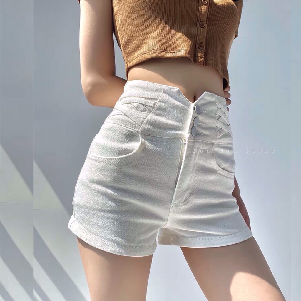 Quần Short jean nữ lưng cao MunMunStore quần đùi nữ 3 cúc chất jean mềm mại (ảnh + video thật) 8977