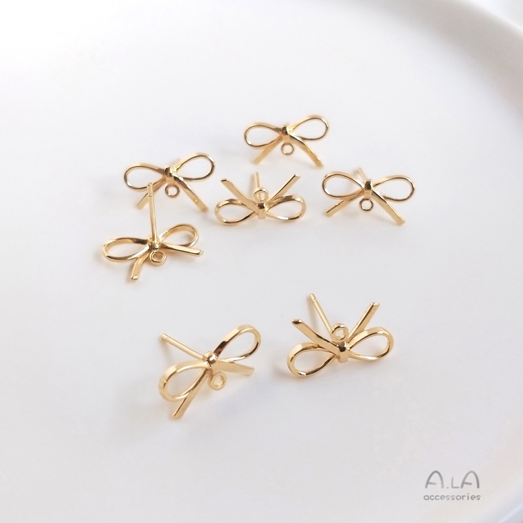 Bông Tai Mạ Vàng 14K Đính Nơ Handmade S925