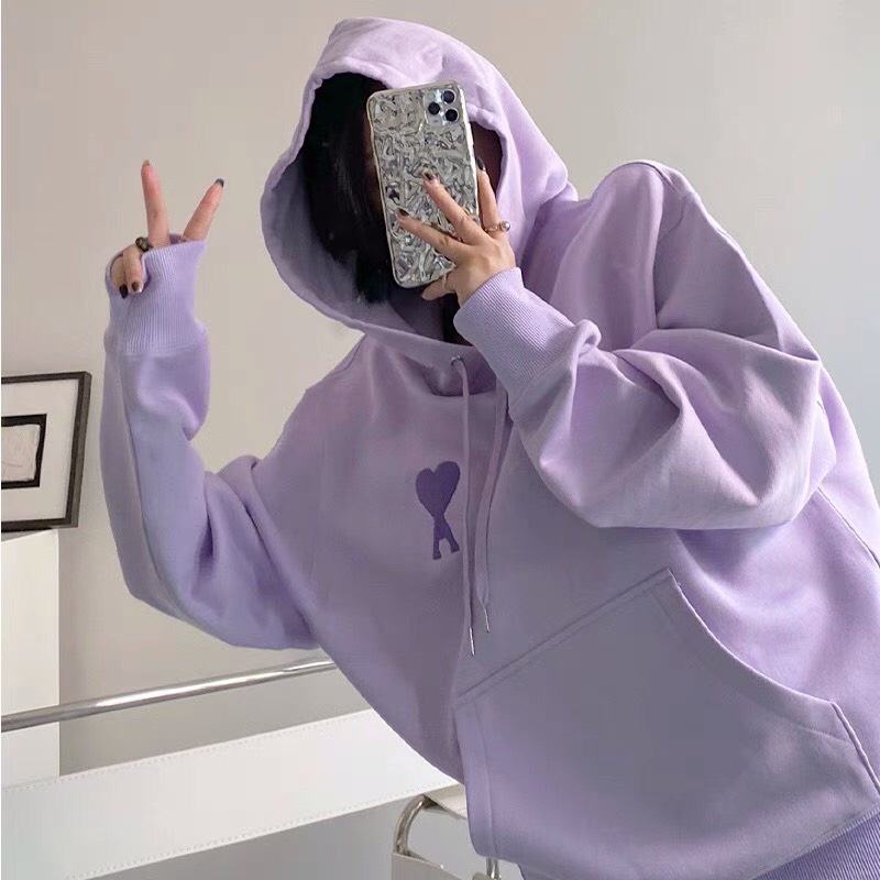 Áo hoodie zip tím pastel nữ Mee - Sweater nỉ form rộng có mũ dáng cute Hàn Quốc | WebRaoVat - webraovat.net.vn
