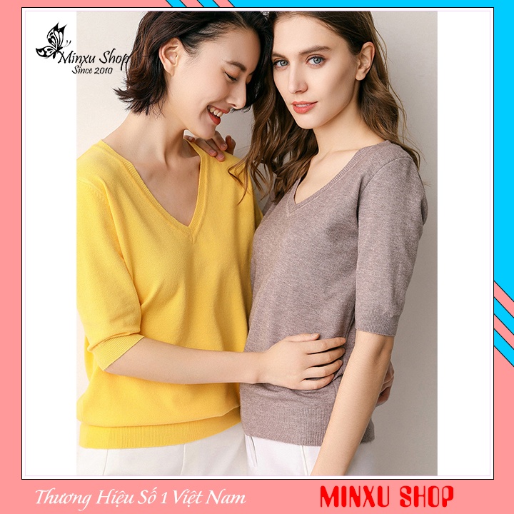 Áo len kiểu nữ đẹp Minxu Shop, áo len Quảng Châu tay lỡ cổ V  bo gấu nhiều màu nhiều size (ALN)