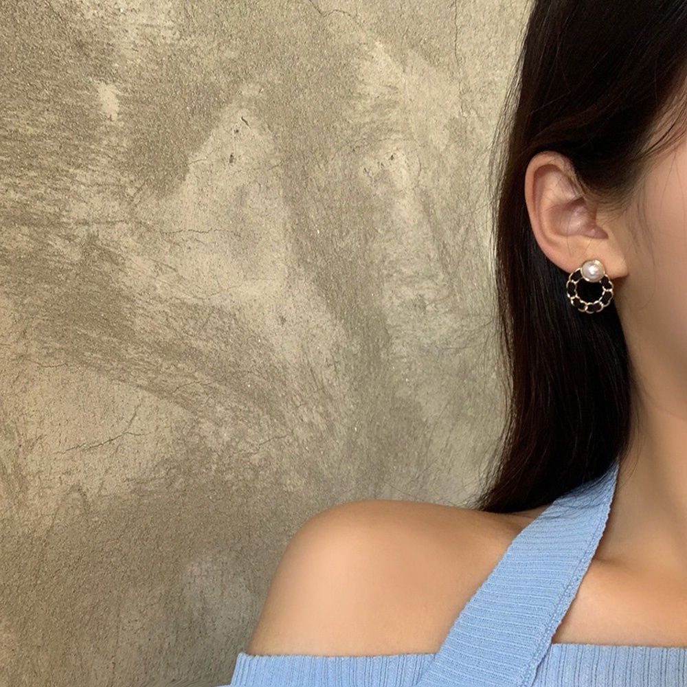Bông Tai Hình Tròn Đính Ngọc Trai Nhân Tạo Phong Cách Retro Pháp Thời Trang Cho Nữ