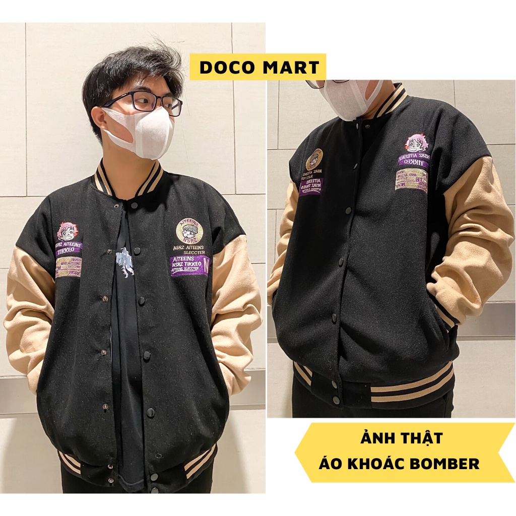 Áo Khoác Bomber Varsity Jacket Nam Nữ Chất Liệu Dạ Logo Thêu Áo 2 Lớp
