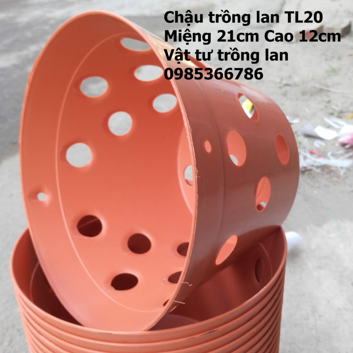 10 chậu nhựa giả đất nung phi 20 miệng trơn trồng hoa lan cây cảnh.