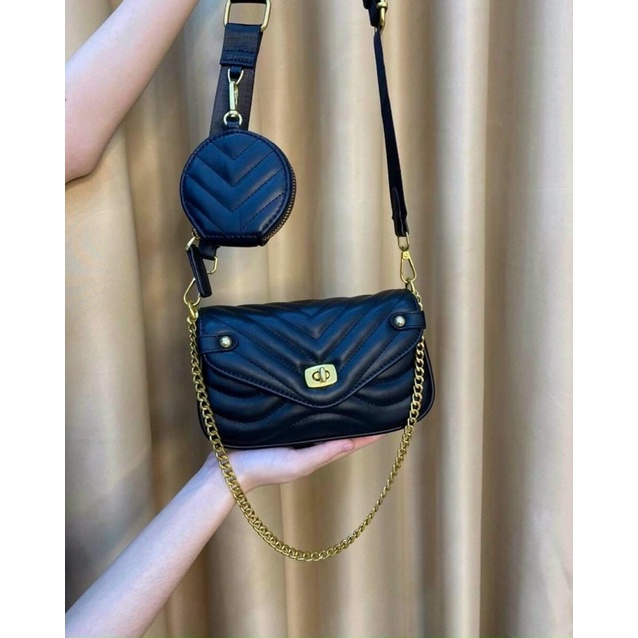 Sét túi xách nữ trần v 2 dây đe chéo