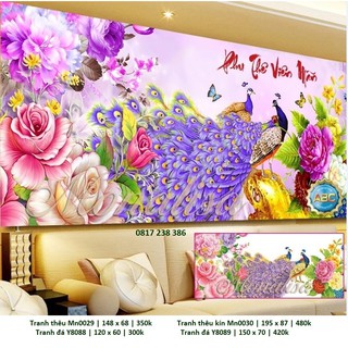 (THÊU KÍN) Tranh thêu chữ thập chim công Mn0127, Mn0128, Mn0029, Mn0030, Mn0031, Mn0032 , HH0795