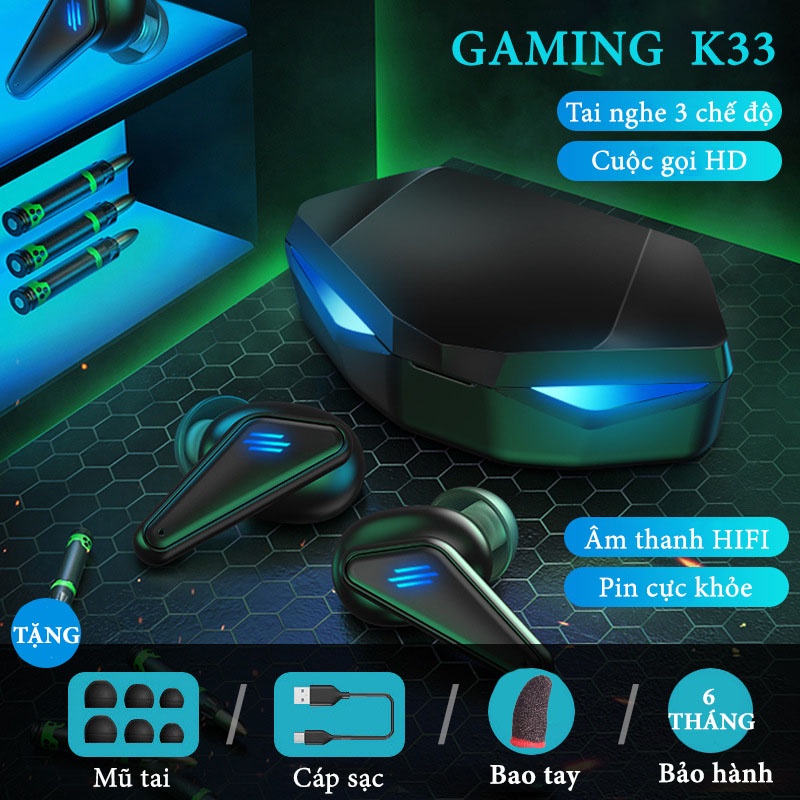 Tai Nghe Gaming K33, Tai Nghe Bluetooth Không Dây 5.0 Có Mic Với Độ Trễ Thấp Pavu Tech
