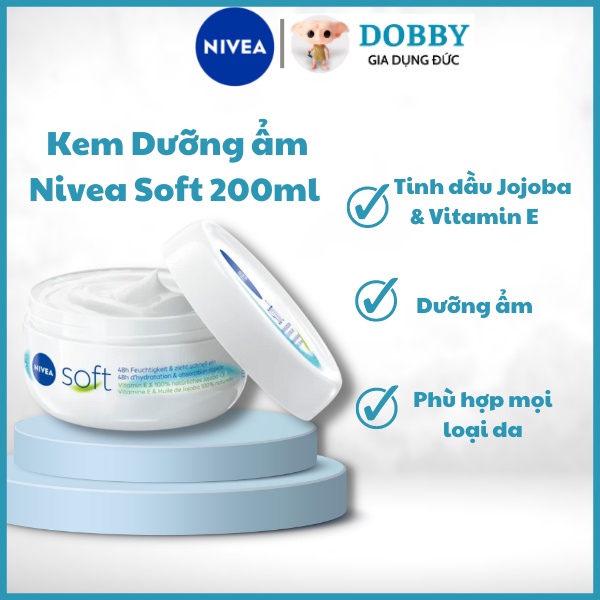 Kem dưỡng da NIVEA Soft hộp 200ml dưỡng ẩm toàn thân, chống nẻ - Dobby