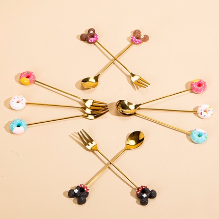 Muỗng/ Nĩa bằng thép không gỉ cán dài dễ thương