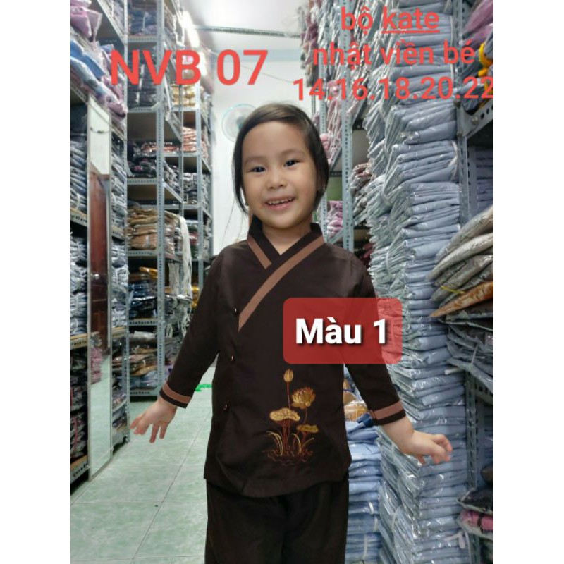 Đồ lam, đồ đi chùa, quần áo phật tử trẻ em 14-35kg. Bộ kate nhật viền bé gái