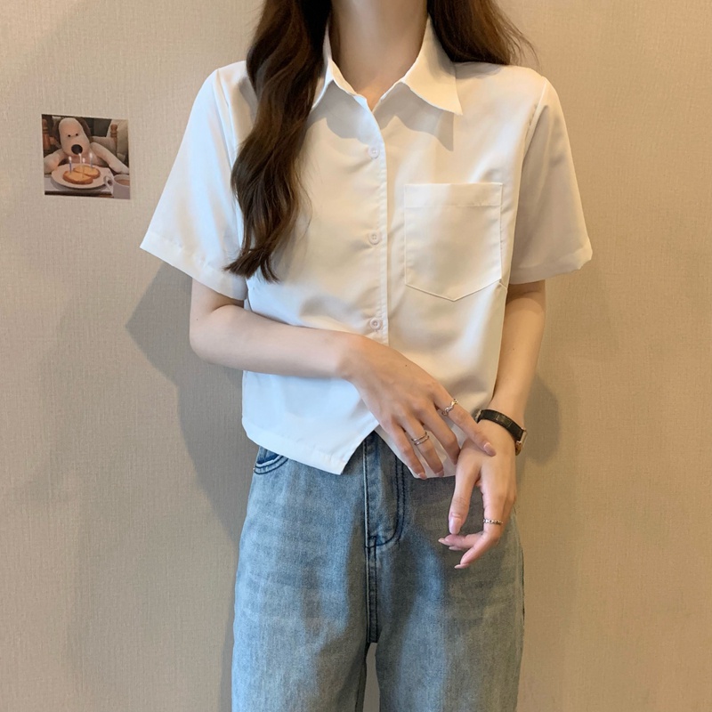 Áo sơ mi SUXI tay ngắn màu sắc đơn giản thời trang mùa hè cho nữ