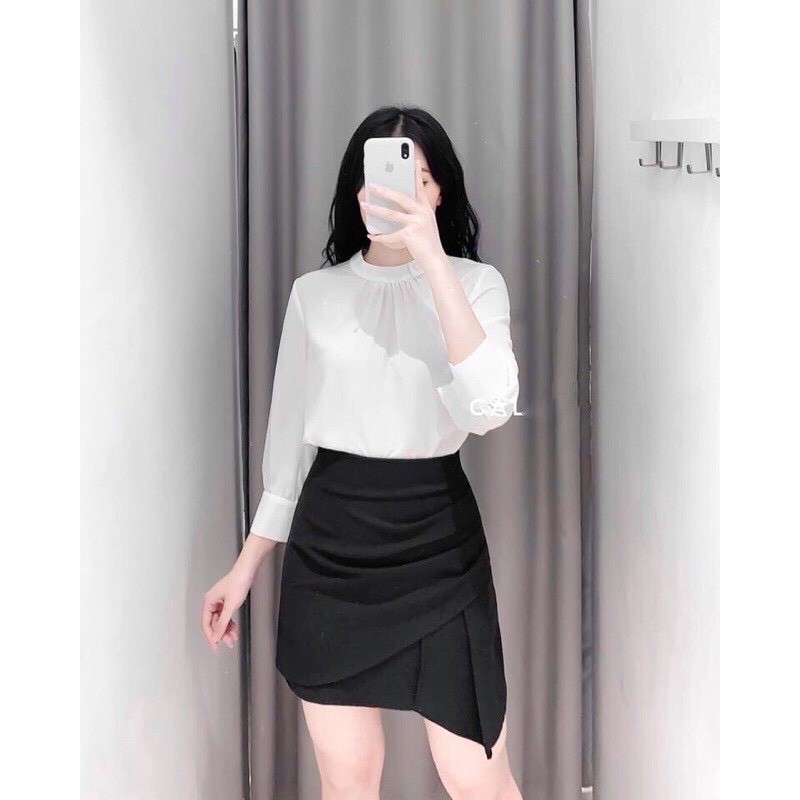 [Quà tặng là dây buộc tóc shop tri ân khách hàng] Chân váy chữ A nhún vạt chéo, Chân váy ngắn công sở MS05 | BigBuy360 - bigbuy360.vn