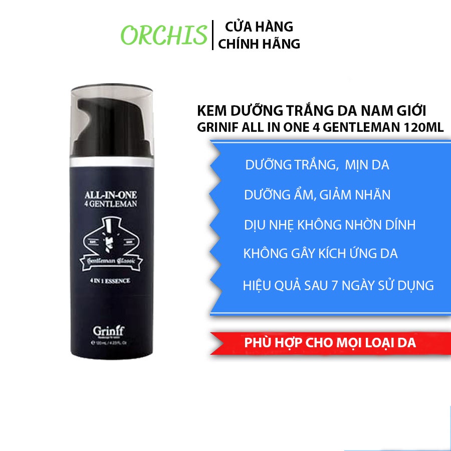 Kem dưỡng trắng da, cấp ẩm mịn da, chống lão hoá 4 trong 1 cho nam giới GRINIF All In One 4 Gentleman 120ml