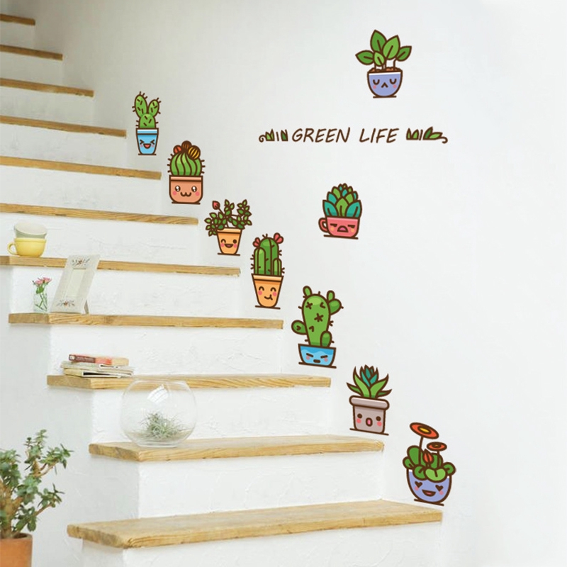 Miếng dán tường PVC hình chậu cây bonsai hoạt họa trang trí phòng ngủ | BigBuy360 - bigbuy360.vn