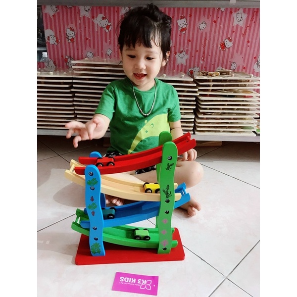 Đồ Chơi Gỗ Xe Cầu Trượt Ô Tô 4 Tầng - Đồ Chơi Gỗ Thông Minh Cho Bé Dolphin Kids