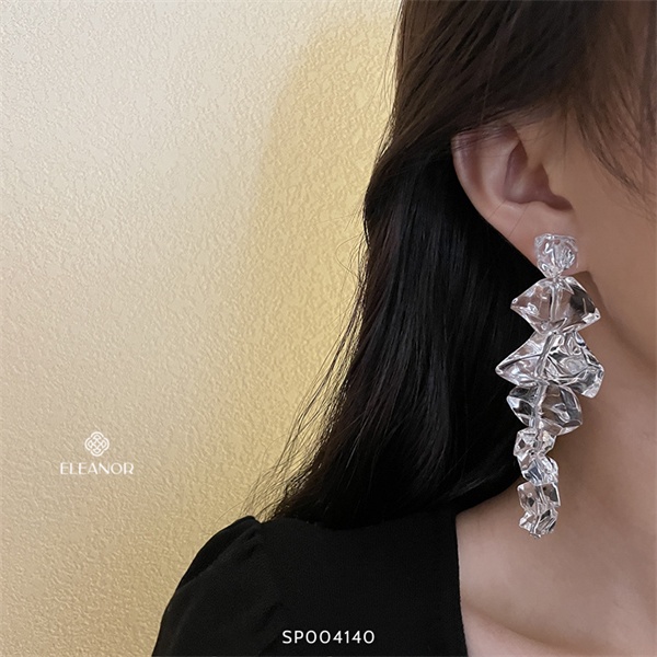 Bông tai nữ chuôi bạc 925 Eleanor Accessories hình khối băng pha lê nhân tạo phụ kiện trang sức sang chảnh 4140