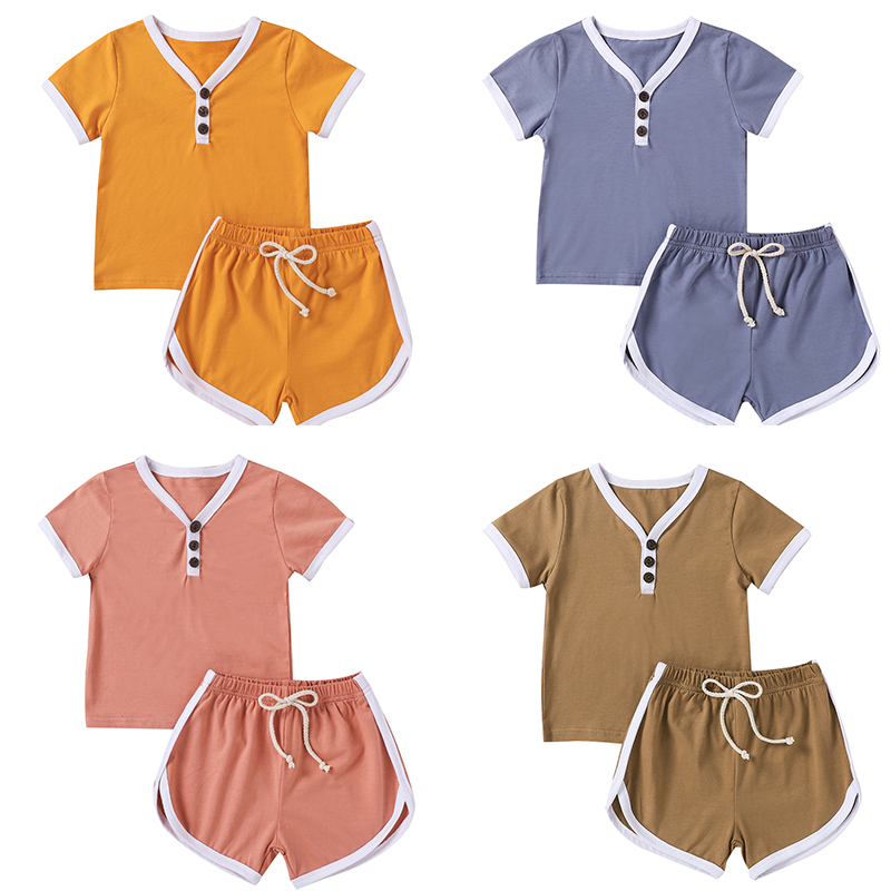 Set Đồ Mùa Hè 2 Món Gồm Áo Thun Cotton Tay Cộc + Quần Short Đơn Giản Cho Bé 1-5 Tuổi