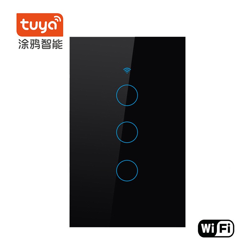 [Màu đen - Chữ Nhật 3 nút] Công tắc thông minh Wifi (App Tuya, SmartLife), Hổ trợ Alexa, Google Home, IFTTT