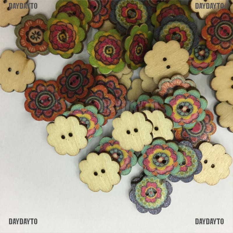 Bộ 100 Nút Gỗ Hình Hoa Đường Kính 20mm / 2